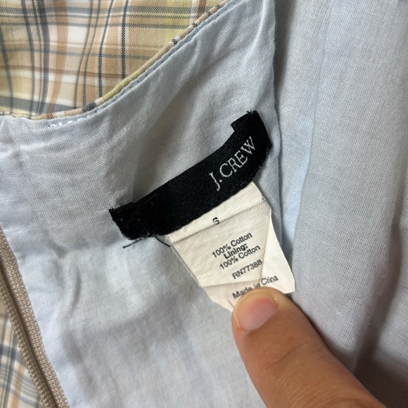 J. Crew A Line Dress Beige Dusty Blue Plaid Spaghetti Strap Square Neck size S - Picture 3 of 7